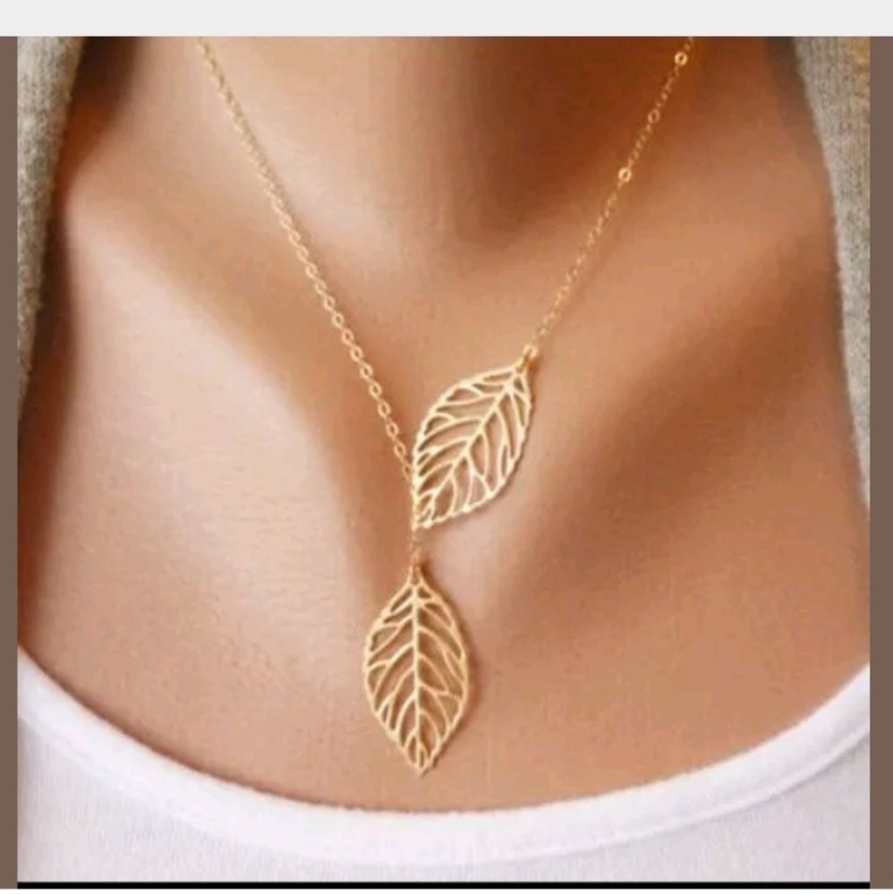 Boho Filigree Leaf Gold Lariat Necklace Chain